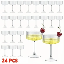 24/12/6/4/3 件套亚克力马提尼酒杯，10 盎司防碎塑料香槟塔，不易碎罗纹浅口酒杯，高脚鸡尾酒杯套装，曼哈顿高脚杯，适用于婚礼、生日派对和酒吧