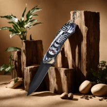 户外实用好帮手，锋利耐用的折叠刀，不锈钢刀片，纹理手柄，适合露营、狩猎和紧急情况——户外爱好者、徒步旅行者、露营装备爱好者的完美礼物——父子共赠佳品 - 彩色 - 查看 13