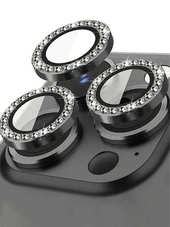 一套适用于 的相机镜头保护膜，配有闪亮金属钻石环和 9H 硬度防刮膜，时尚配件，方便使用的保护壳