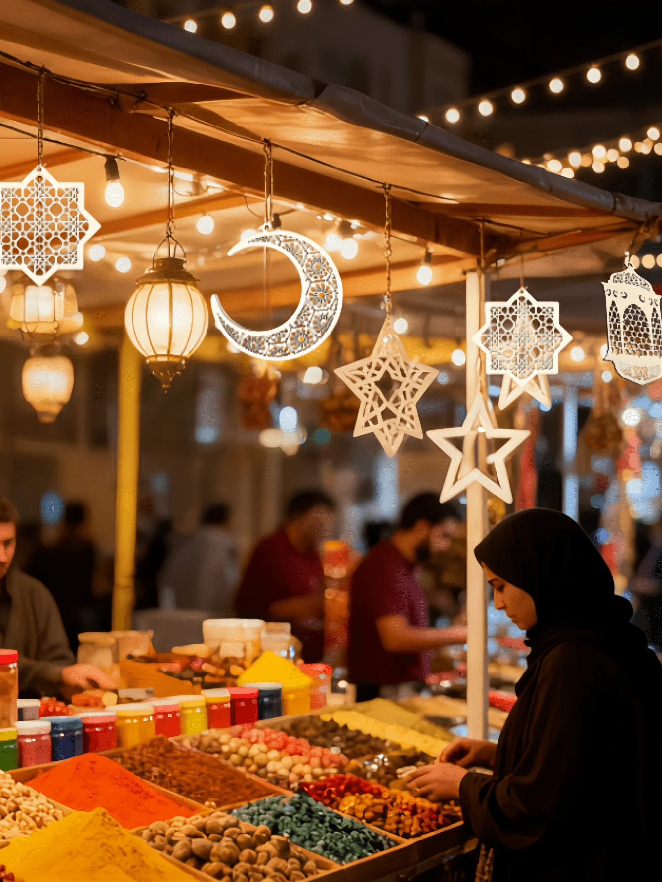 Decoración colgante para Ramadán, decoración de madera hueca para el hogar en Eid, decoración colgante DIY, adorno colgante de madera en forma de linterna, estrella hexagonal y luna - Multicolor - Ver 1