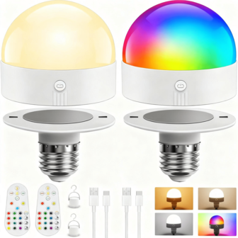 2-pack uppladdningsbara glödlampor med fjärrkontroll, 5W 350lm magnetiskt batteridrivna glödlampor 2000mAh, 3 färgtemperaturer, timer, dimmer för icke-trådbunden lampa