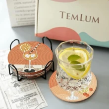 8pcs/Set DIY Diamond Painting Coasters, Elegant Drink Pattern Coasters, Beverage Coasters With Holders, Anti-Slip And Heat Insulation, Handmade Gift, Mosaic Craft