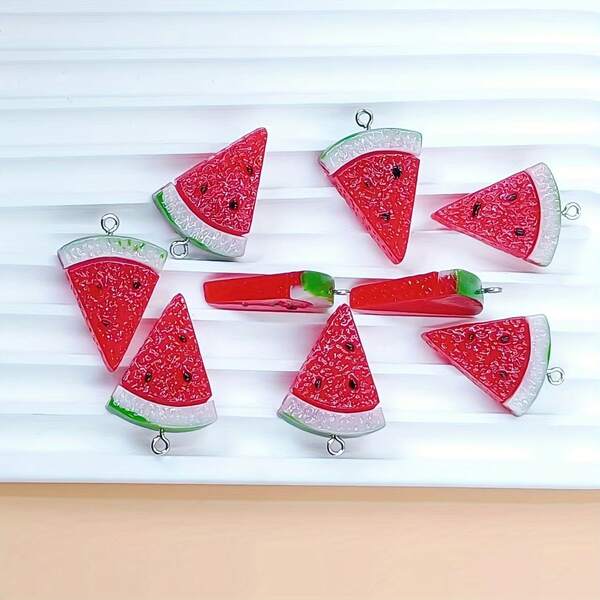 1 Pair Of Simulated Food Double-Sided Watermelon Resin Earrings, Can Remove The Ear Hook DIY Necklace Earrings Keychain Pendant
