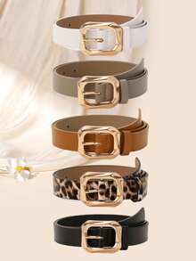 5条装方形扣复古真皮腰带，百搭连衣裙、T恤、休闲裤，时尚优雅女士腰带 - 多色1 - 查看 6