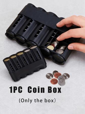 1个多功能黑色塑料硬币收纳盒 - 5格欧元硬币收纳盒，带硬币分配器，便携式欧元硬币盒和旅行硬币容器 | 适用于汽车、家庭、办公室和旅行的钱币收纳盒 | 送给朋友、家人和爱人的完美礼物，是节日/感恩节/圣诞节送给收纳爱好者的理想礼物，也是返校必备用品