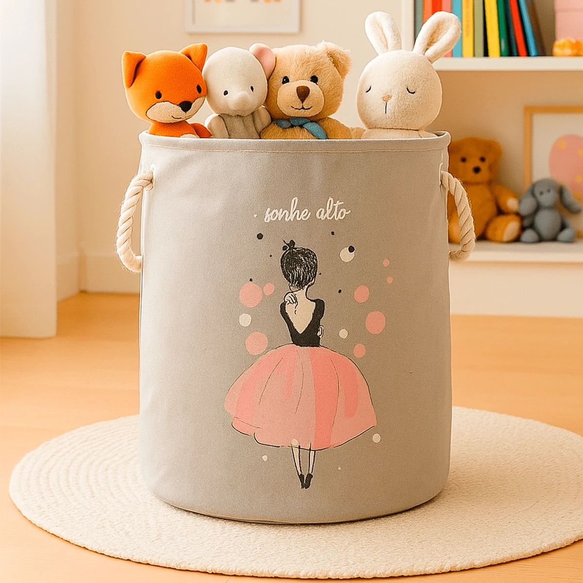 Laundry Basket For Girls, Foldable Children's Toys, Laundry - Grey - View 1
