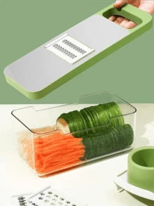 5 st manuella matskärare/strimlare/grönsaksskärare, multifunktionell grönsaksskärare, rostfritt stål, utbytbara blad för köksgrönsakssallad, lök, potatisblad, köksredskapsblad. Köksskärare (grön, 3-i-1-design) - Multifärgad - Visa 4