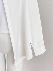 Women's Solid Color Button-Down Long Sleeve Shirt, White Loose Casual Blouse For Autumn/Winter - White - View 4