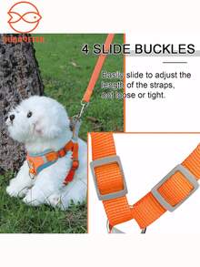 Chest Harness And Leash Set For Dogs And Cats – Comfortable, , And Adjustable For Small And Medium-Sized Pets. - 橘色 - 查看 2