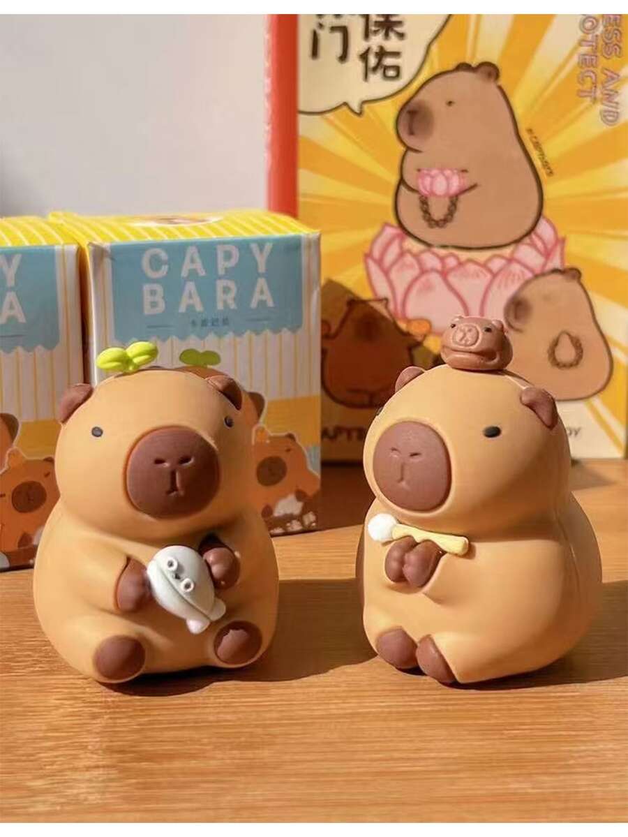 Cute Capybara Figurine With Mini Baby Capybara - Kawaii Desk Decor/Car Ornament For Office/Home, Relaxing Stress Relief Gift For Animal Lovers - Multicolor - View 1