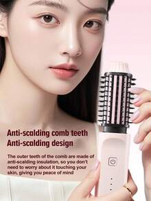 Wireless Curling Comb, Electric Curling Comb, Type-C Charging, Fast Heating, 4 Adjustable Temperatures, Suitable For People With Different Hair Types. One Comb Is Smooth Hair With Fluffy Roots, Ceramic Keratin Coating Repairs Damaged Hair, Anti Heat Comb Teeth Shape, Small And Portable Home Travel Wireless Curling Comb 2600mAh - 彩色 - 查看 3
