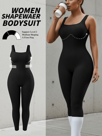Women's Sleeveless Bodysuit, Solid Color Seamless Design, Tummy Control Lift Butt Shaping Piece