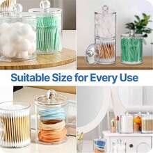 1PC Clear Storage Box ,Cotton Swab Holder Dispenser For Cotton Swabs, Cotton Balls, Cotton Pads, Floss Sticks - Small Clear Plastic Jar Medicinal Bottle Set, Bathroom Essentials Accessory Decorative, Dresser Makeup Organizer - Multicolor - View 5