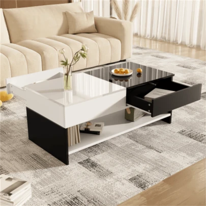 Modern TV Stand With Black And Wood Design – Spacious Storage Space, Robust Construction