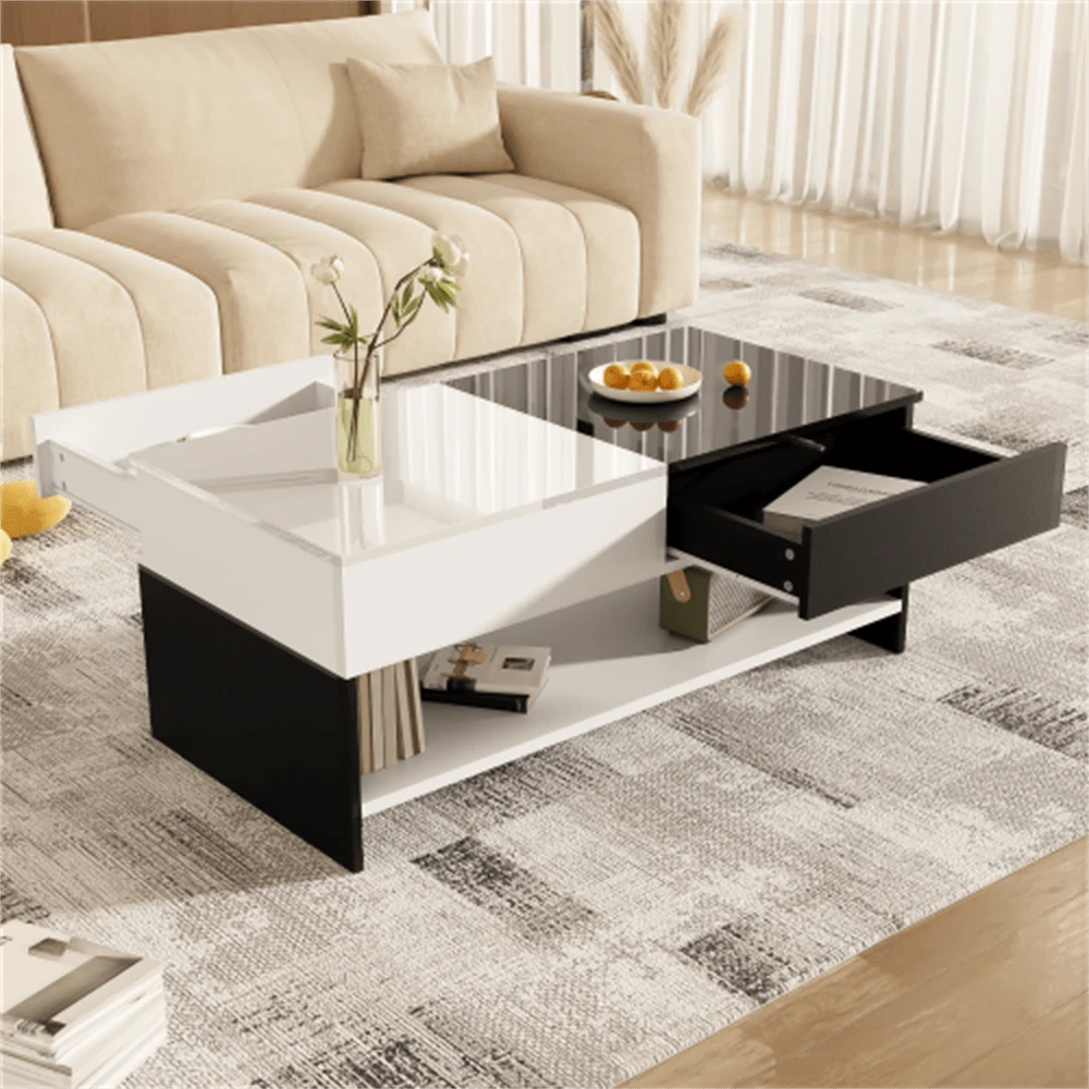 Modern TV Stand With Black And Wood Design – Spacious Storage Space, Robust Construction - Black and White - View 1