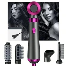 Fem-i-ett vått och torrt hårfön Varmluftskam Curl Rakt Hår Perm, Hårtork Rakt Rull Hårkam Rakt Hårkam, Hårtork Negativt jonskydd Värmekam Kam Automatisk locktång