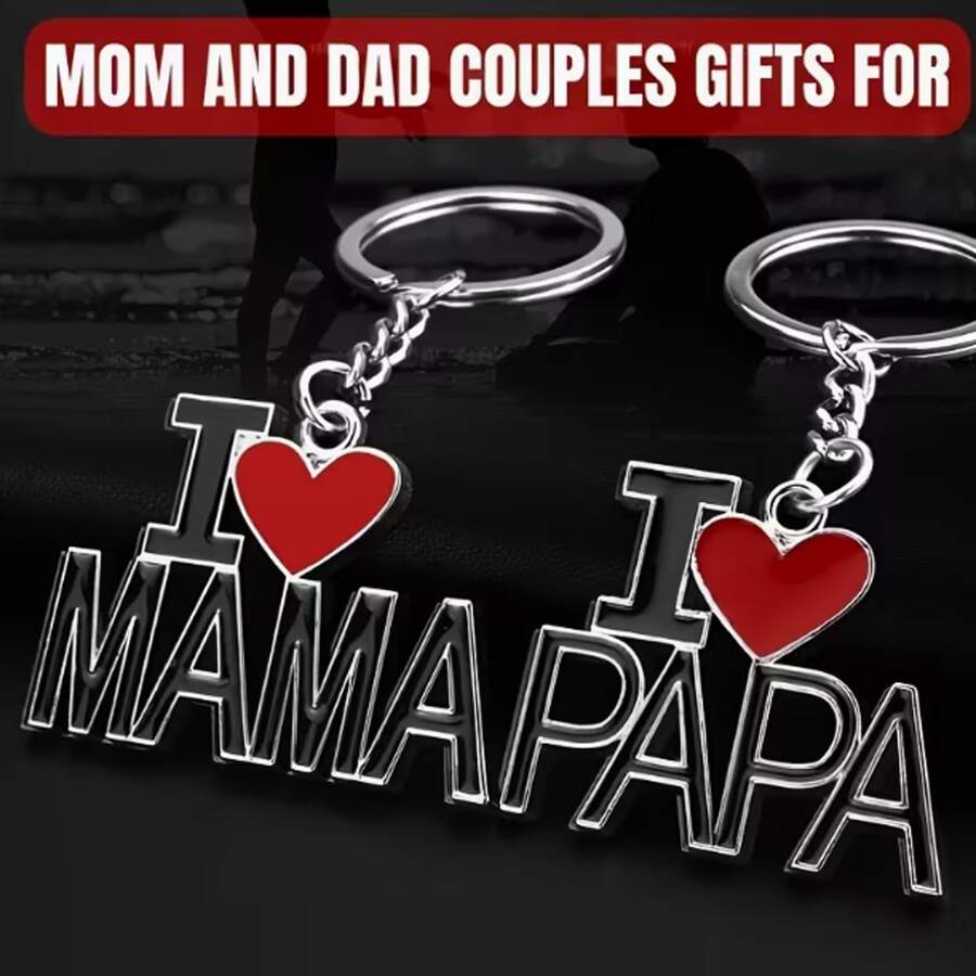 1pc/2pcs "I Love Mom Dad" Round Keychain, Friendship & Love Theme, Suitable As Gift For Wedding, Housewarming, Retirement, Graduation, Anniversary, Mother's Day, Father's Day, Valentine's Day For Parents And Couples - Multicolor - View 1