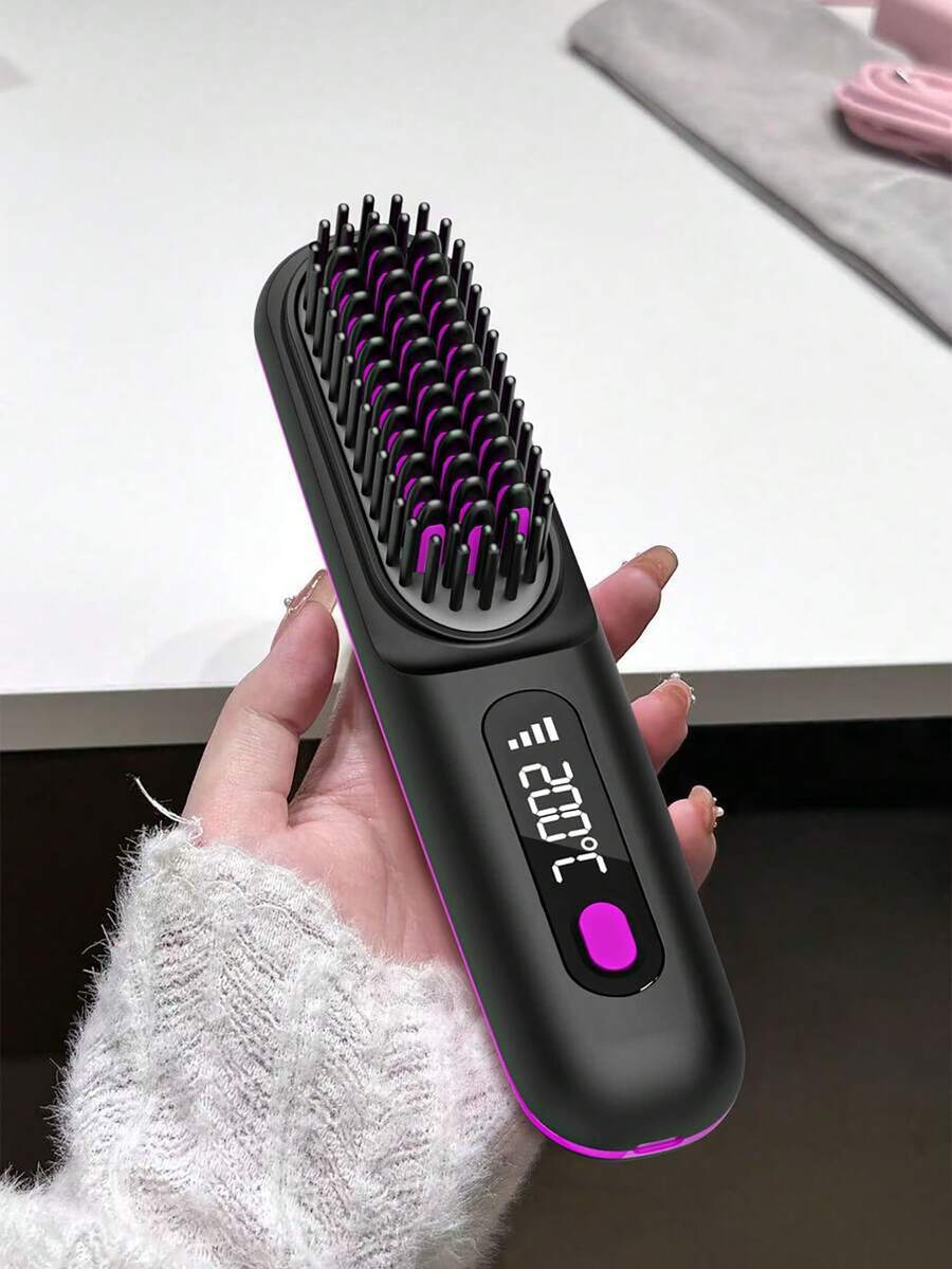 Portable Wireless Hair Straightening Brush, Compact Hair Straightener, Women's Hot Brush Hair Straightener, 3 Temperature Settings, Lightweight And Portable, Up To 20 Minutes Of Use After Full Charge, Best Gift For Women