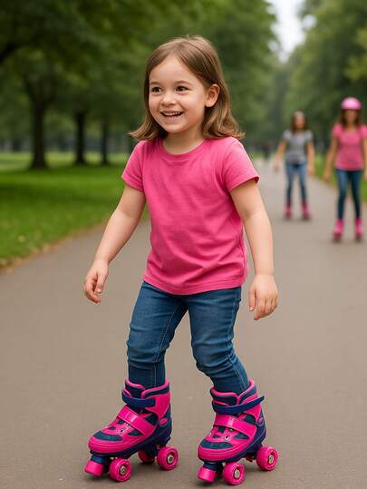 Patins Infantil 4 Rodas com LED - Rosa