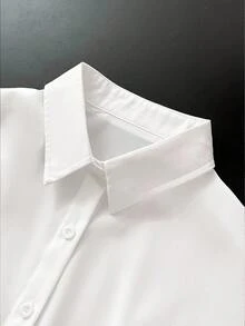 Women's Solid Color Button-Down Long Sleeve Shirt, White Loose Casual Blouse For Autumn/Winter - White - View 3