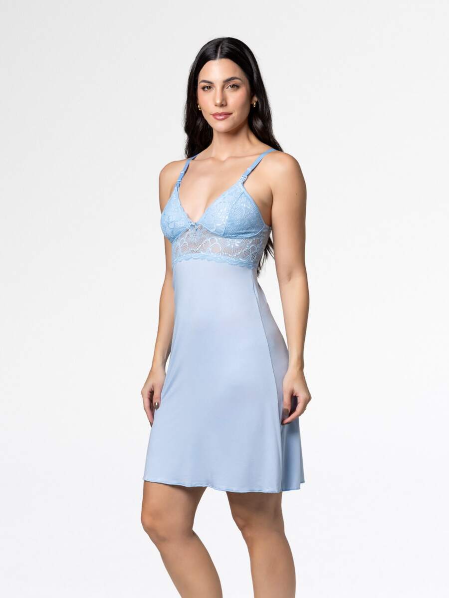 Camisola Curta Amamentação Gestante Luxo em Renda com Alça Abre e Fecha Confortável