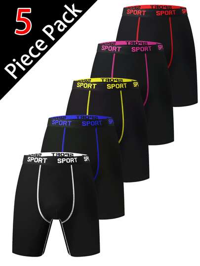 5pcs Men's Comfortable Slim Fit Shaping Underwear - Breathable, Elastic, Quick Drying, Elastic Waistband, Long Boxer Underwear For Spring Exercise, Sports, And Casual Wear - Soft, Lightweight, And Moisture Absorbing.