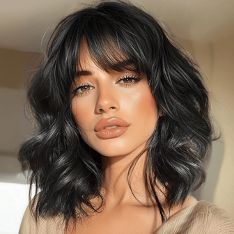 Short Wavy Bob Wigs With Bangs For Women Blonde Ombre Highlight Brown Short Curly Wig Shoulder Length Heat Resistant Fiber Synthetic Wigs For Daily Life Party Or Cosplay Use