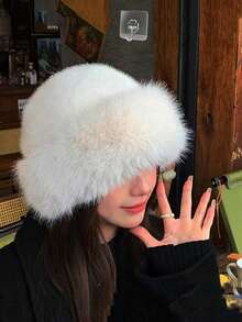 1pc Women's Fluffy Winter Hat, Warm Lining Hat For Autumn/Winter, European & American Korean Style Warm Headwear, Solid Color Cute Versatile, Thick Design, Fashionable Appearance, Thick Mongolian Style, Provides Comfortable Warmth For Outdoor Activities In Cold Weather. - Multicolor - View 3