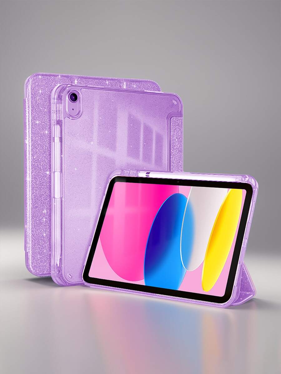 IPad Protective Case With Pen Slot, Compatible With IPad A16/2025, IPad 11th/10th Gen, Suitable For IPad Air 11/M3/M2 Smart Protective Case, Shiny Shell, Also Compatible With IPad Air 4/5 - Mauve Purple - View 1