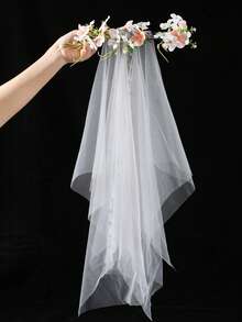 1pc Bridal Pearl Headband Veil Wedding Headpiece Hair Accessory - White - View 6