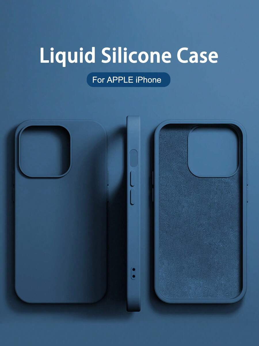 1PC Luxury Liquid Silicone Shockproof Case Compatible With Apple For IPhone 16 14 13 12 11 15 Pro Max Cover For IPhone 12 13 Mini 14 15 16 Plus Fashion With Velvet Protection Phone Cases - Blue - View 1