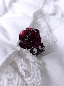 1件/2件情人節哥德風紅玫瑰裝飾可調節開口戒指 女款 - 酒紅色 - 查看 7