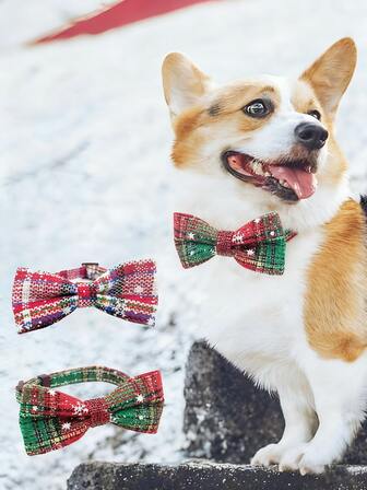 Christmas Pet Bow Tie Collar, Santa Claus Print Bow Tie Accessory, Cute Decor For Cats & Dogs Holiday Party Photo Shoot