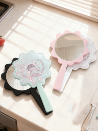 Y2K 液态闪光动物手镜，向日葵造型，圣诞节和新年儿童礼物，便携式液态闪光化妆镜，女孩时尚配饰