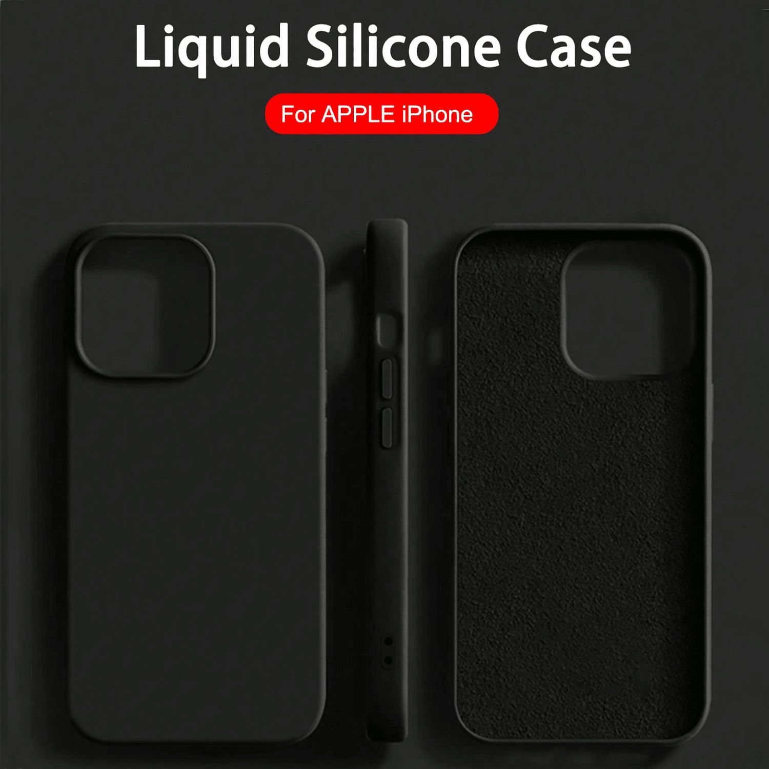 Solid Black Solid Material Luxury Liquid Silicone 1PC Luxury Liquid Silicone Shockproof Premium Case Compatible With Apple Compatible With IPhone 16 14 13 12 11 15 Pro Max Cover Compatible With IPhone 12 13 Mini 14 15 16 Plus Fashion With Velvet Protection Phone Cases Birthday Gift Anniversary Gift