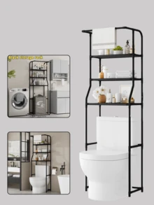 1pc INS Style Black/White Washing Machine Shelf, Multi-Layer Bathroom Laundry Room Storage Rack, Multifunctional Organizer, Space Saving For Rental Apartments - Multicolor - View 9