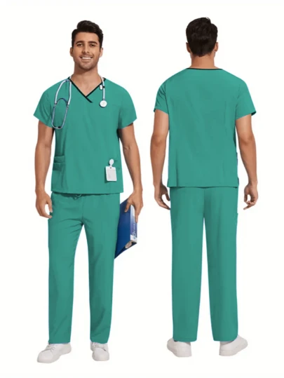 Men's Short Sleeve Nurse/Doctor Uniform Set, Veterinary Doctor And Caregiver Outfit