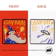 3pcs Stay Rad Magician Embroidered Patches - Humorous & Inspiring Iron-On/Sew-On Appliques With Wizard Hat & Stars Design, Red Background With Blue & Yellow Accents For Jackets, Hats, Bags - Perfect Gift For Magicians, Themed Events, Graduation, Carnival - Durable Fabric Patches For Clothing & Accessories - 彩色 - 查看 6