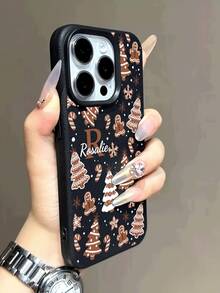 1pc Customizable Text & Letter Design Christmas Gingerbread Man Pattern Black Phone Case, Compatible With IPhone 17 Pro Max/17 Air/16E/16 Pro Max/15/14 Plus/13/12/11, S24/20 Ultra/A52S/A31 A21S/A13/A05S, Compatible With Redmi Note 13 Pro Plus/Note 10/Note 12C/Note 13C, Made Of TPU Material, Fashionable, Anti-Drop, Full Of Holiday Atmosphere, Best Gift For Family And Friends,International Version, Not The Domestic Version - Black - View 6