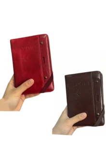 1 件多功能护照夹和卡夹，PU 皮革护照套，适合旅行、学校、度假、商务旅行、男女通用，多功能护照夹卡夹身份证登机牌、储物袋票夹钱包一体式女士 - 彩色 - 查看 24