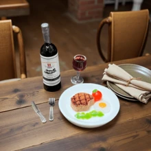 Miniature Dollhouse Set With Red Wine And Steak, Miniature Landscape Props, 1:12 Scale Mini Wine Bottle Model, And Multiple Dollhouse Accessories! The Perfect Choice For A Festive Atmosphere! (Note: Wine Style And Pattern Are Random.) - Multicolor - View 3