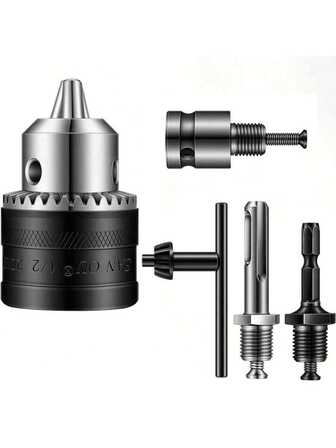 Kit de adaptador de portabrocas sin llave de 1,5-13 mm, 1/2"-20UNF con vástago SDS-Plus, vástago hexagonal de 1/4", adaptador de rosca interna cuadrada de 1/2", adecuado para martillo rotativo/llave de impacto/destornillador de impacto