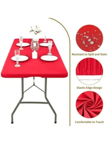 2 piezas Mantel rectangular elástico de 6 pies, mantel ajustable elástico para picnic, exterior, camping, fiesta, lavable a máquina (Rojo, 76cm x 182cm) - Multicolor - Ver 4