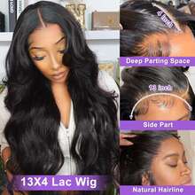 Uveous 13x4 Body Wave Lace Front Wigs Human Hair Pre Plucked 200 Density HD Transparent Lace Frontal Wigs Human Hair For Women Glueless Wigs Human Hair With Baby Hair 24Inch Natural Looking Long Curly Wig For Women, Daily & Party Wear, Highdensity Hairpiece - Natural Black - 查看 5