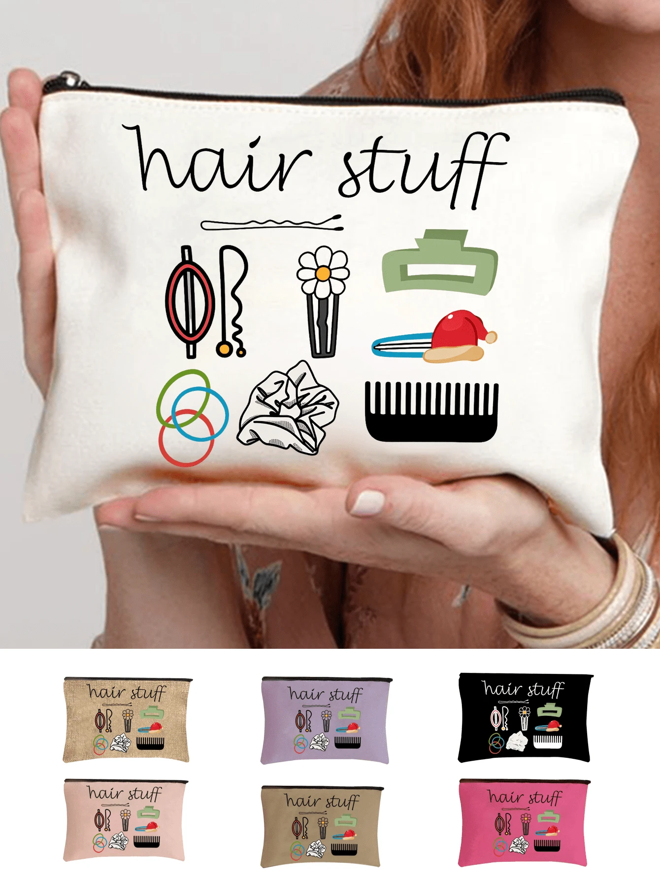 Ce sac de maquillage de voyage présente des imprimés de peignes, de bandeaux, de pinces à cheveux et d'élastiques, et peut être utilisé comme sac de rangement de voyage pour le shampooing, les articles de toilette et d'autres articles. Léger et portable, il convient aux activités de plein air et peut être utilisé comme sac de toilette, sac à main ou sac de rangement de salle de bain, convenant aux voyages d'affaires, aux vacances et aux activités de plein air. C'est également un excellent cadeau pour les femmes. - Multicolore - Voir 1