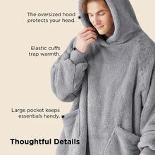 Women's Fleece Winter Blanket Sweatshirt With Hood, Robe Blanket With Sleeves, Soft Plush Fabric Hoodie Blanket With Front Pocket, Light Grey - Grey - View 8