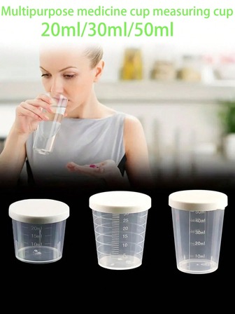 Kapaklı Ölçü Kabı 20/30/50ml Şeffaf Ölçü Kabı, Şeffaf Karıştırma Kabı, Ölçü Kabı, İlaç Kabı, Çok Amaçlı Dağıtım Kabı, Ölçü Kabı
