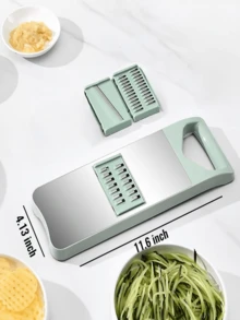 5 st manuella matskärare/strimlare/grönsaksskärare, multifunktionell grönsaksskärare, rostfritt stål, utbytbara blad för köksgrönsakssallad, lök, potatisblad, köksredskapsblad. Köksskärare (grön, 3-i-1-design) - Multifärgad - Visa 2