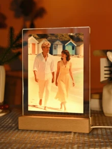 Customized Couple Photo Collage LED Night Light, Personalized Acrylic Photo & Text Night Lamp, Customized Photo Light, Personalized Photo Collage LED Lamp, Couple Photo Frame - Large Rectangular Stand 1-5 Diagrams - View 10