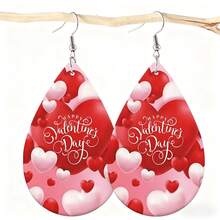 1 Pair Women's Heart Shaped Faux Pearl Teardrop Earrings - Lightweight Double-Sided - Valentine's Day Gift